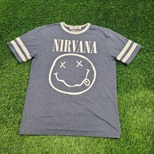 NIRVANA Rock Band Ringer Shirt M/L 21x26 Blueish Gray White